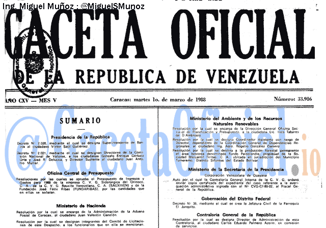 Gaceta Oficial 33916 del 1 Marzo 1988