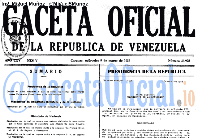 Gaceta Oficial 33922 del 9 Marzo 1988