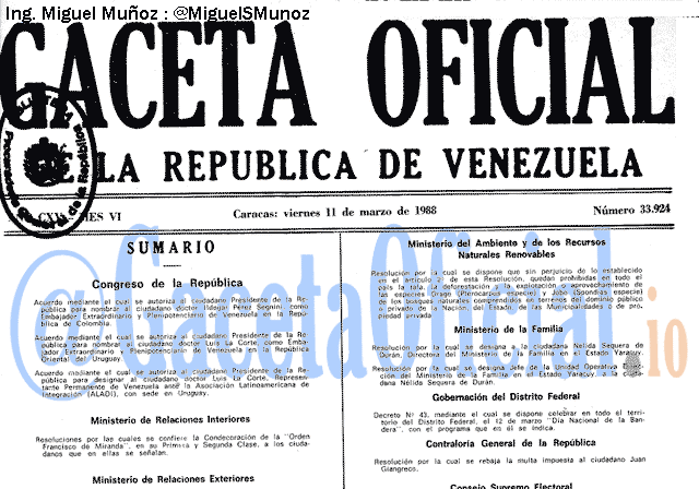 Gaceta Oficial 33924 del 11 Marzo 1988