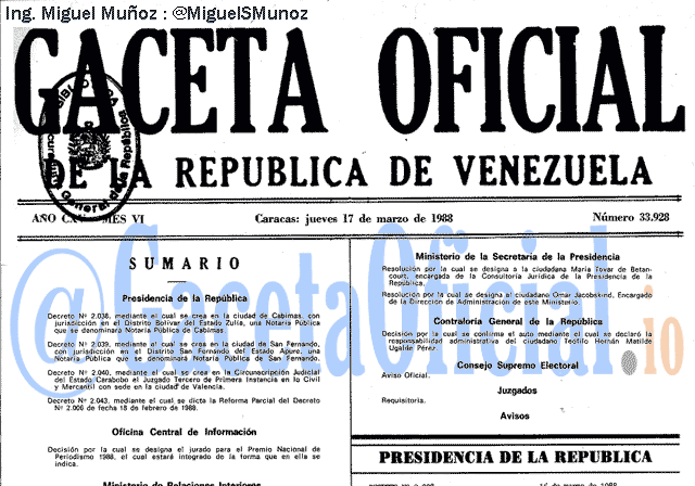 Gaceta Oficial 33928 del 17 Marzo 1988