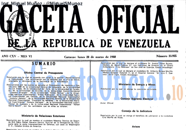 Gaceta Oficial 33935 del 28 Marzo 1988