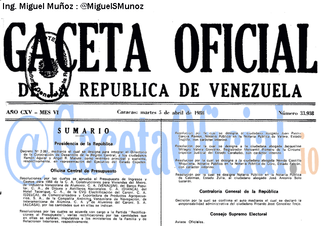 Gaceta Oficial 33938 del 5 Abril 1988