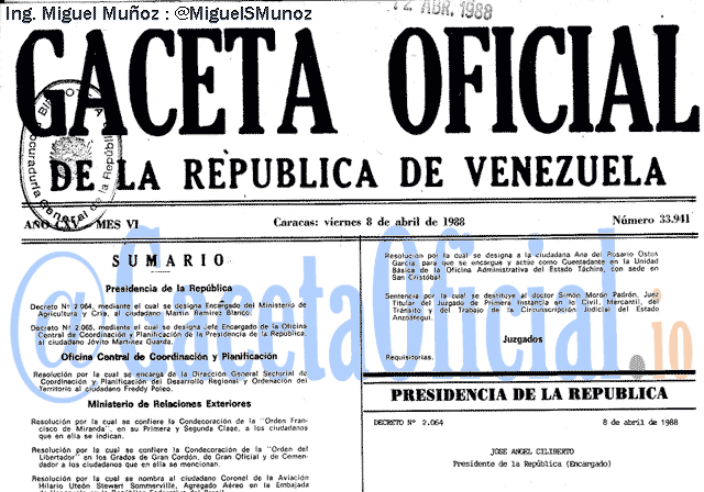 Gaceta Oficial 33941 del 8 Abril 1988