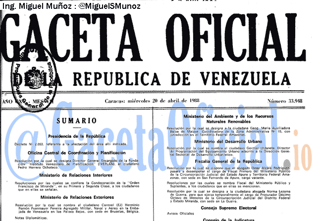 Gaceta Oficial 33948 del 20 Abril 1988