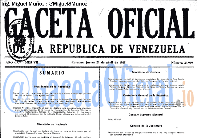 Gaceta Oficial 33949 del 21 Abril 1988