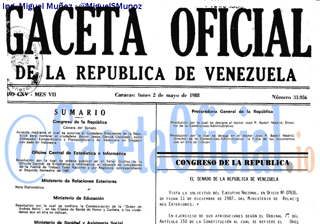 Gaceta Oficial 33956 del 2 Mayo 1988