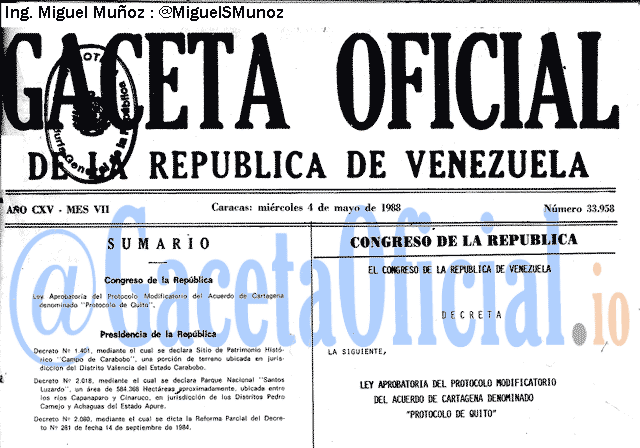 Gaceta Oficial 33958 del 4 Mayo 1988