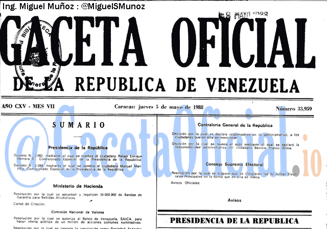 Gaceta Oficial 33959 del 5 Mayo 1988