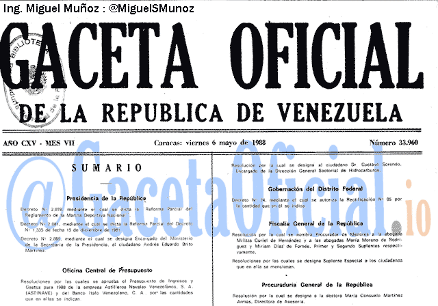 Gaceta Oficial 33960 del 6 Mayo 1988