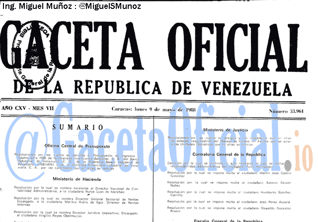 Gaceta Oficial 33961 del 9 Mayo 1988