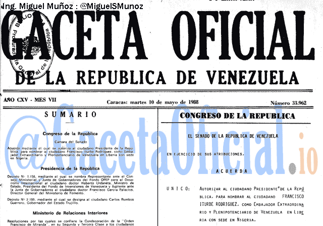 Gaceta Oficial 33962 del 10 Mayo 1988