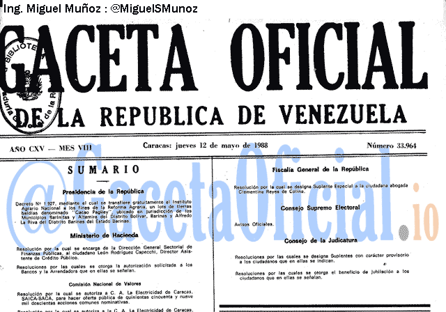 Gaceta Oficial 33964 del 12 Mayo 1988