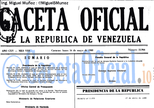 Gaceta Oficial 33966 del 16 Mayo 1988