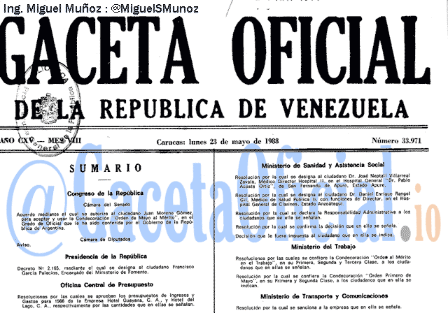 Gaceta Oficial 33971 del 23 Mayo 1988