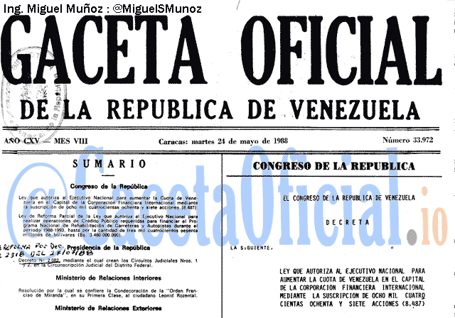 Gaceta Oficial 33972 del 24 Mayo 1988