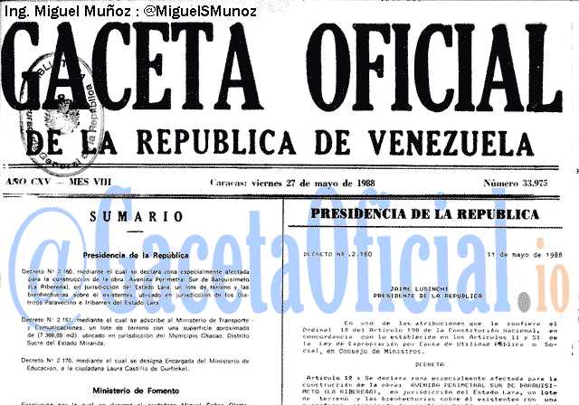 Gaceta Oficial 33975 del 27 Mayo 1988