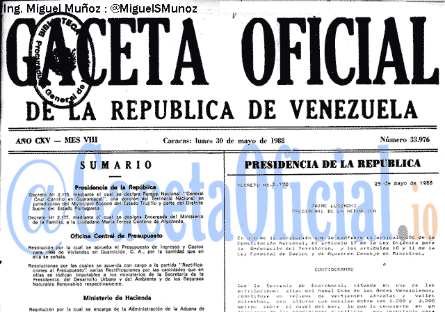 Gaceta Oficial 33976 del 30 Mayo 1988