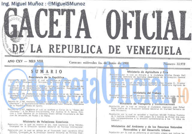 Gaceta Oficial 33978 del 1 Junio 1988