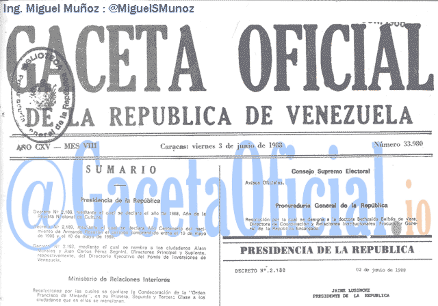 Gaceta Oficial 33980 del 3 Junio 1988
