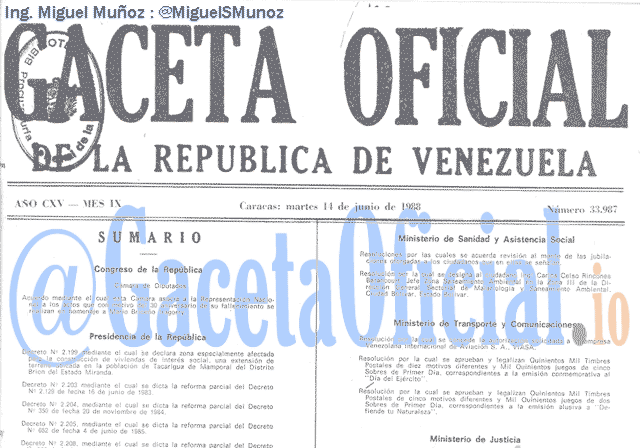 Gaceta Oficial 33987 del 14 Junio 1988