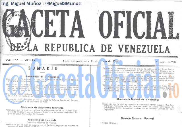 Gaceta Oficial 33988 del 15 Junio 1988