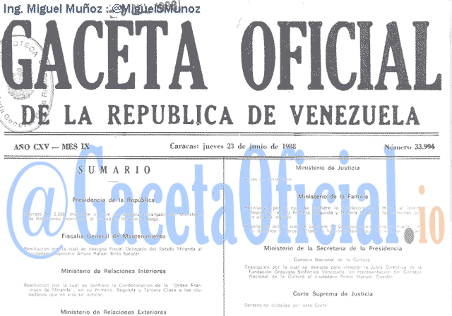 Gaceta Oficial 33994 del 23 Junio 1988