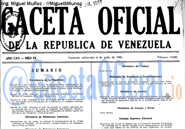 Gaceta Oficial 34001 del 6 Julio 1988