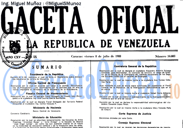 Gaceta Oficial 34003 del 8 Julio 1988
