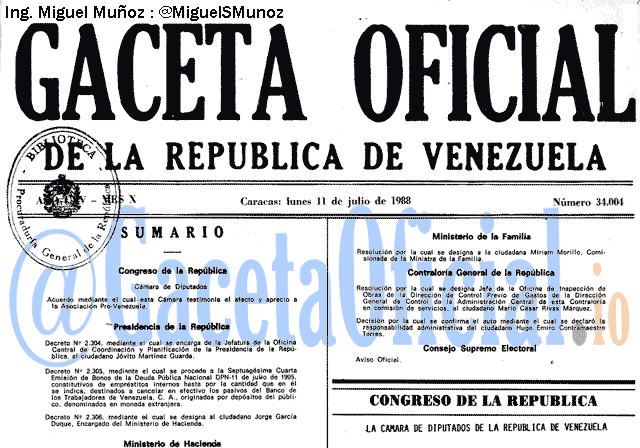 Gaceta Oficial 34004 del 11 Julio 1988