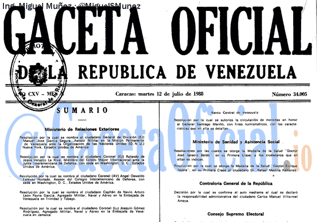 Gaceta Oficial 34005 del 12 Julio 1988