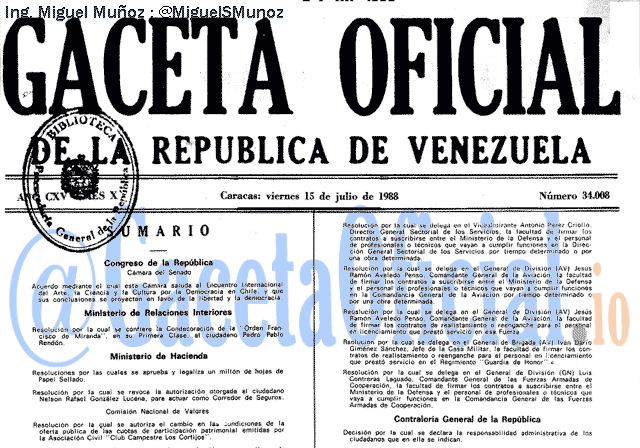 Gaceta Oficial 34008 del 15 Julio 1988