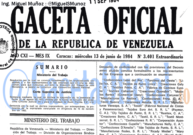 Gaceta Oficial 3401 del 13 Junio 1984