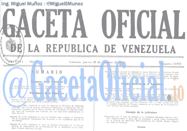 Gaceta Oficial 34076 del 20 Octubre 1988