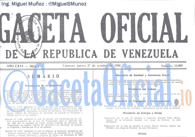 Gaceta Oficial 34080 del 27 Octubre 1988
