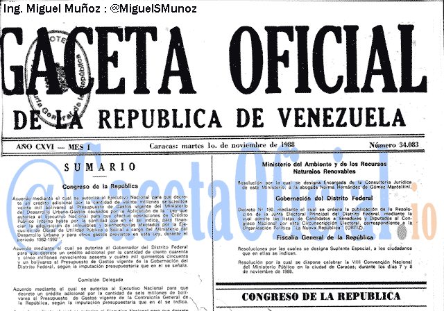 Gaceta Oficial 34083 del 1 Noviembre 1988