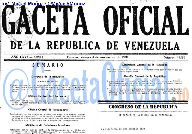 Gaceta Oficial 34086 del 4 Noviembre 1988
