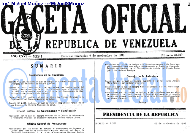 Gaceta Oficial 34089 del 9 Noviembre 1988