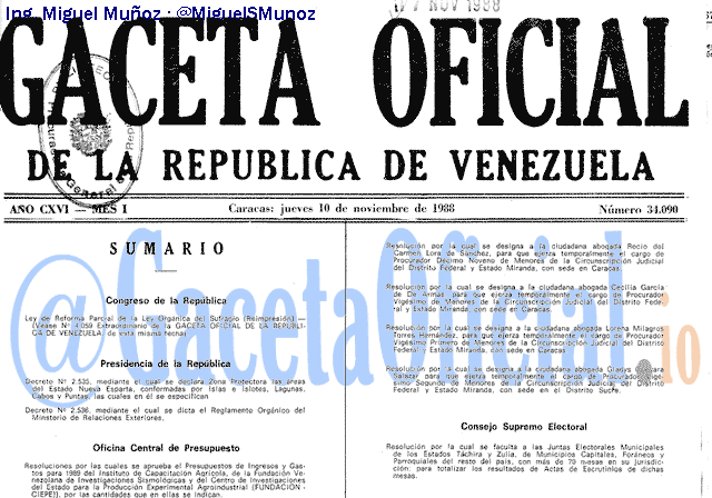 Gaceta Oficial 34090 del 10 Noviembre 1988