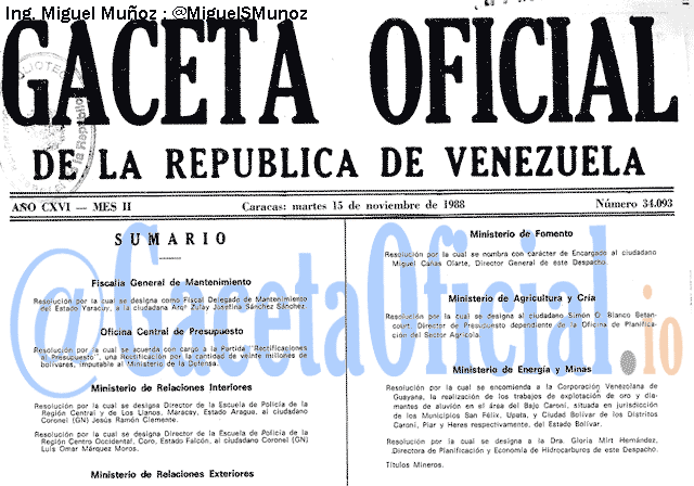 Gaceta Oficial 34093 del 15 Noviembre 1988