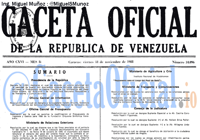 Gaceta Oficial 34096 del 18 Noviembre 1988