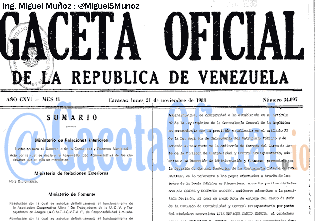 Gaceta Oficial 34097 del 21 Noviembre 1988
