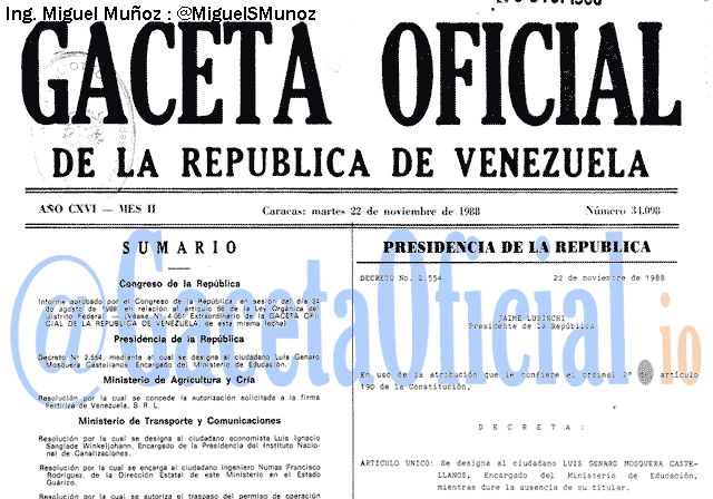 Gaceta Oficial 34098 del 22 Noviembre 1988