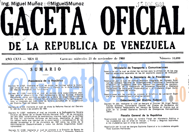 Gaceta Oficial 34099 del 23 Noviembre 1988