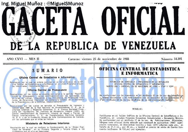 Gaceta Oficial 34101 del 25 Noviembre 1988