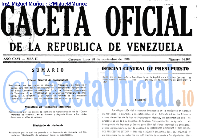 Gaceta Oficial 34102 del 28 Noviembre 1988