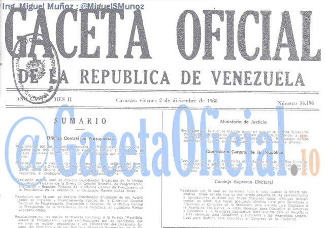 Gaceta Oficial 34106 del 2 Diciembre 1988