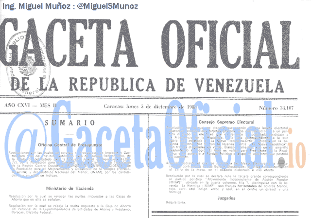 Gaceta Oficial 34107 del 5 Diciembre 1988