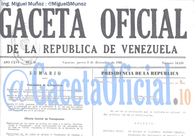 Gaceta Oficial 34110 del 8 Diciembre 1988