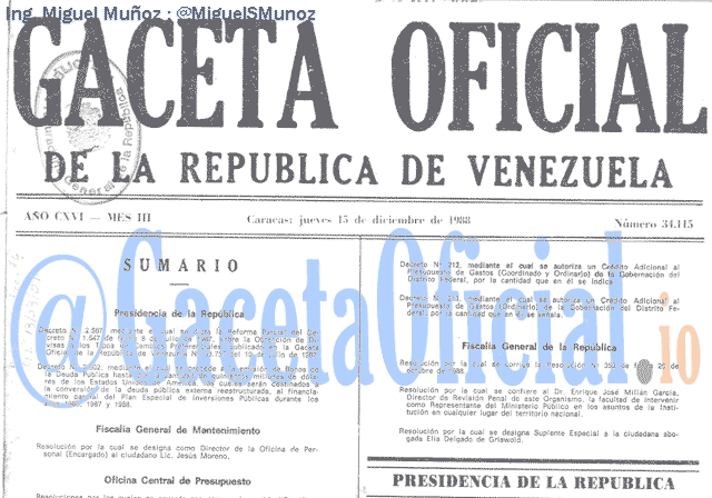 Gaceta Oficial 34115 del 15 Diciembre 1988