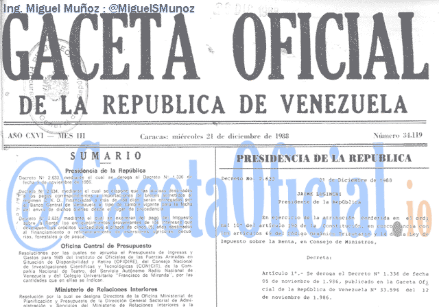 Gaceta Oficial 34119 del 21 Diciembre 1988